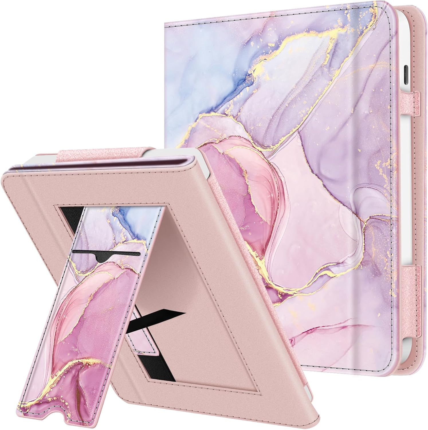 Fintie Stand Case for 7" Kobo Libra Colour (2024) / Kobo Libra 2 (2021) eReader - Premium PU Leather Stand Cover Auto Sleep/Wake with Card Slot and Hand Strap (Glittering Marble)