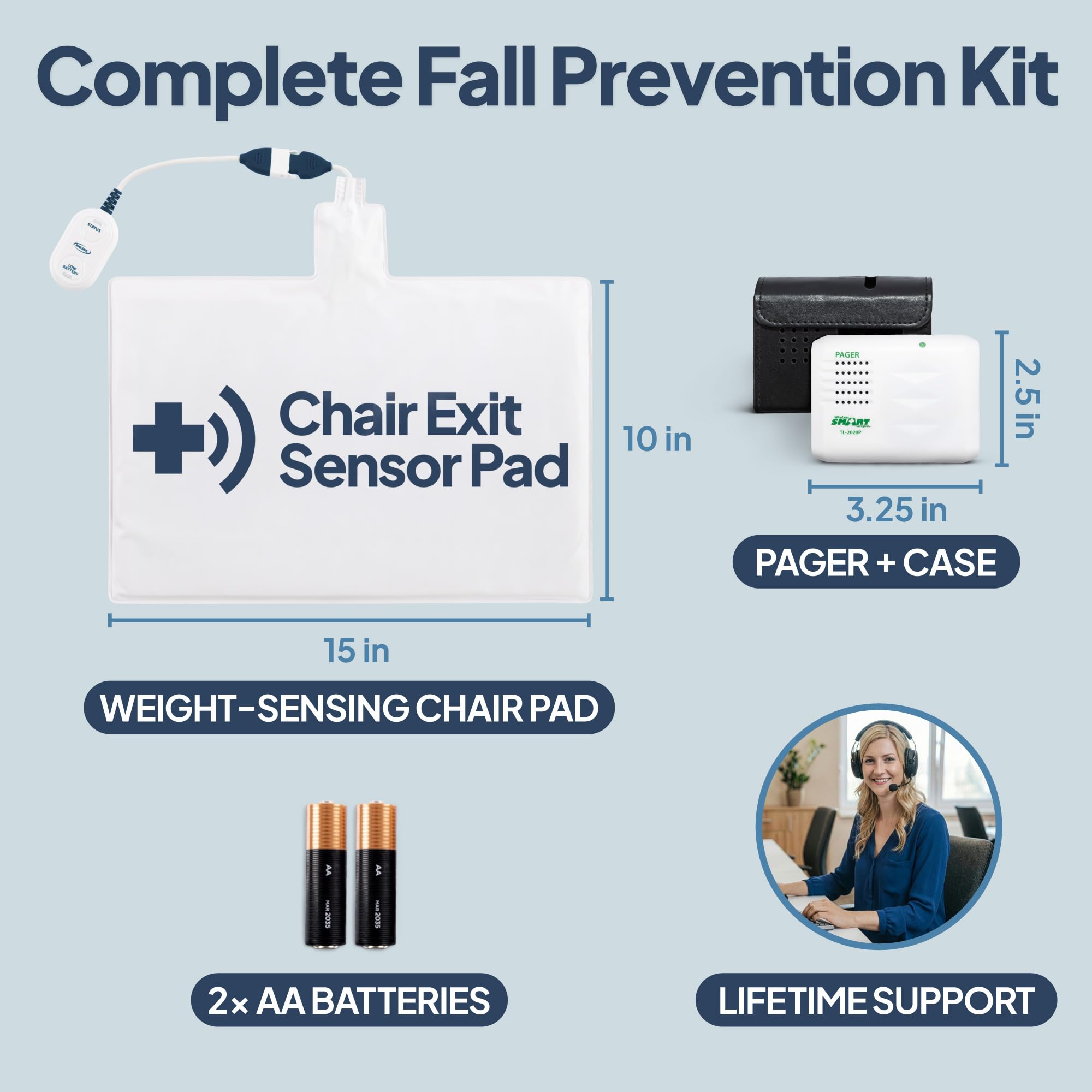 Smart Caregiver - Sistema de alarma inalámbrico para silla con buscapersonas y sensor de peso para prevención de caídas, sensor de presión de 10 x 15 pulgadas, hasta 1000 pies