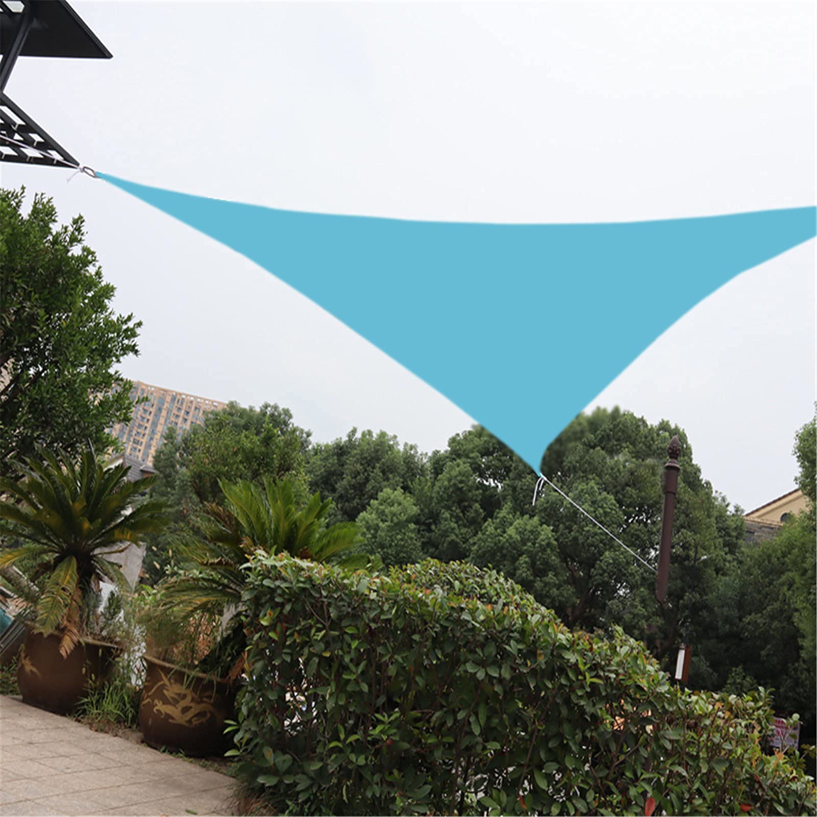 Vela parasole patio, 5X5X5M Sunsn Canopy Triangolare Telo ombreggiante Tessuto impermeabile 90% Protezione UV giardino Campeggio Prato Piscina Auto, Giallo sabbia, Turchese