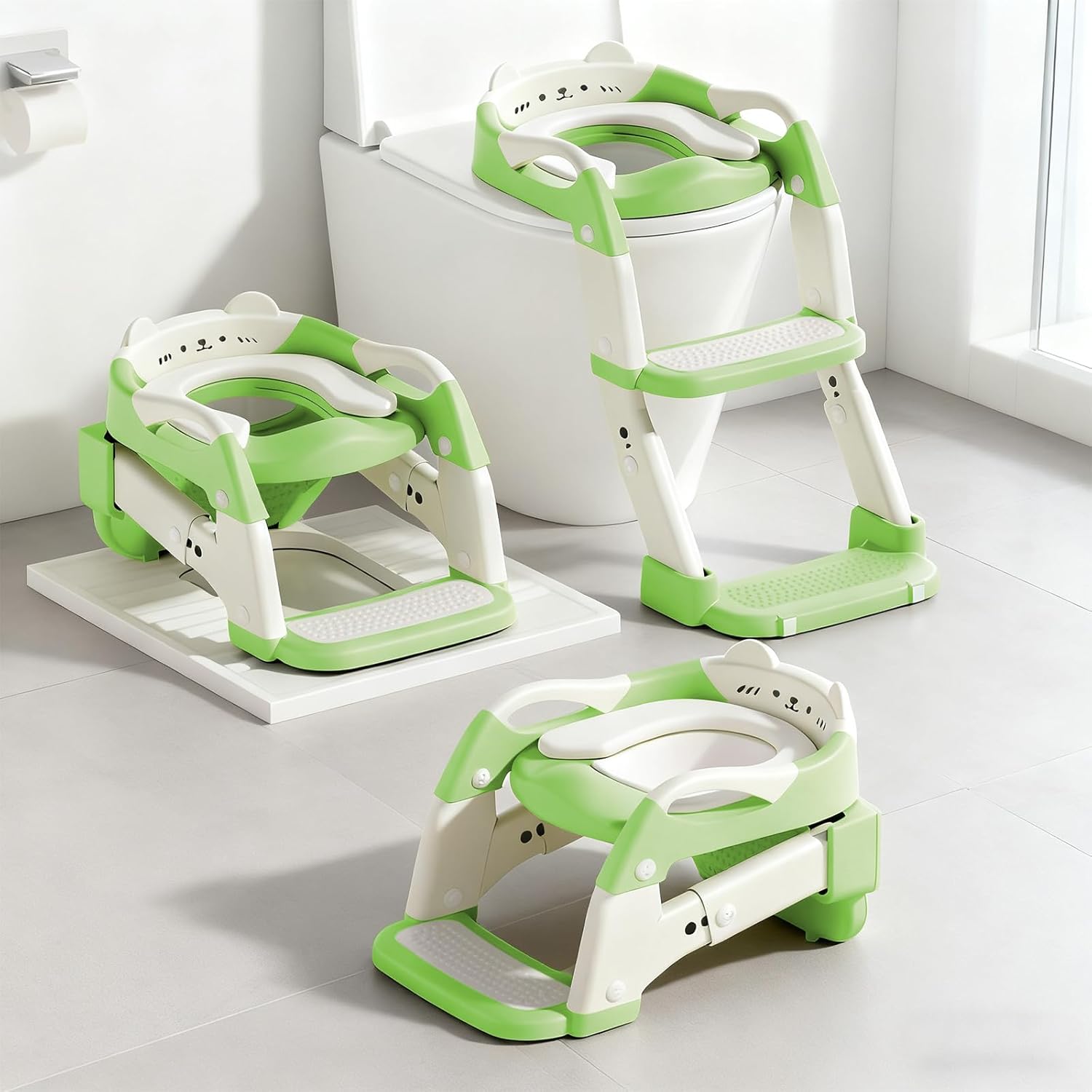 Potty Training Seat, Upgrade Toddler Toilet Seat for Kids Boys Girls, 3 in 1 Potty Training Toilet with Step Stool Ladder-Non Slip Foldable (Green+White) - Amazon product rated Grade B