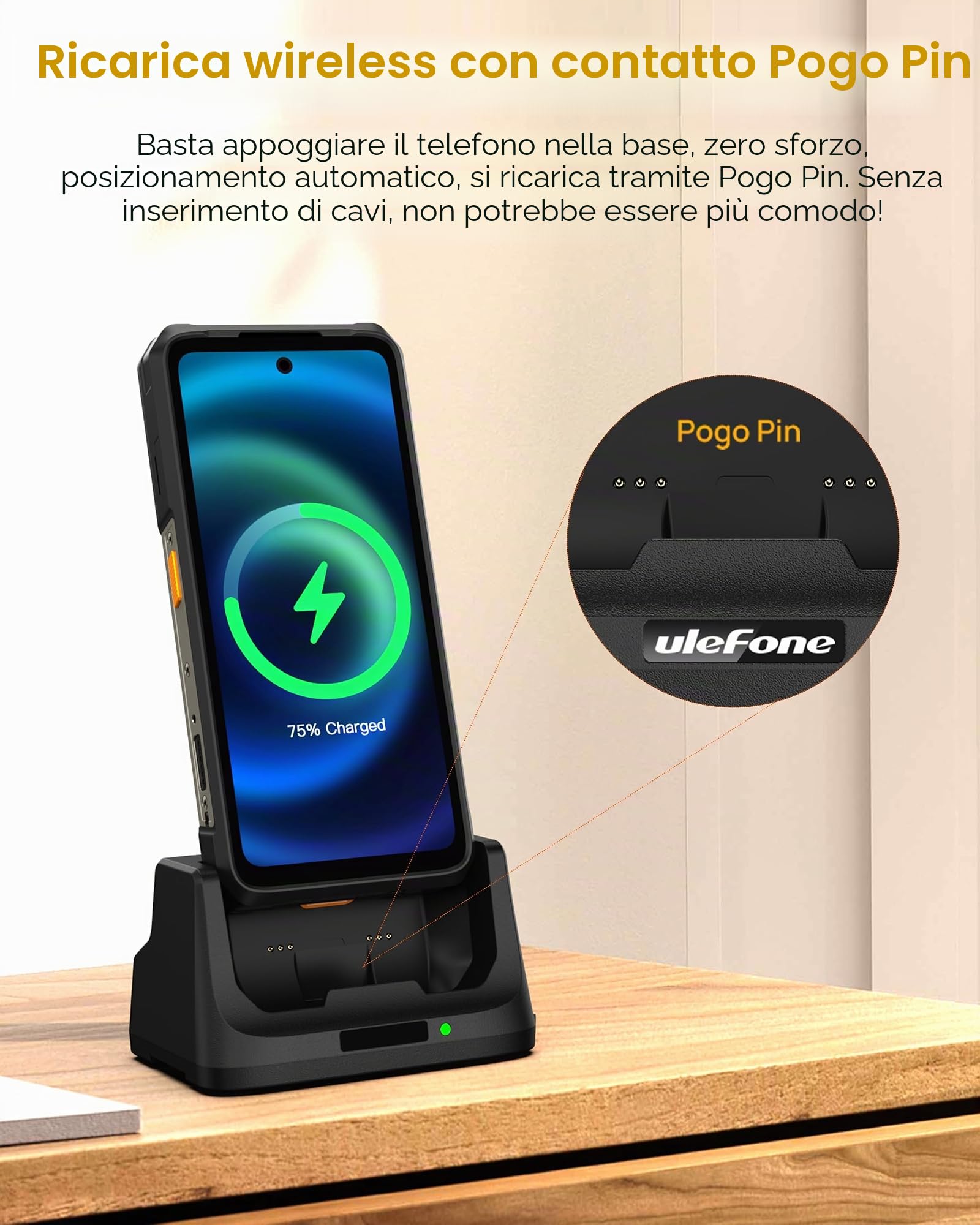 Ulefone Armor 26 Ultra Stazione di Ricarica da Tavolo per Telefono Cellulare da Esterno, Caricabatterie Wireless da 33 W per Smartphone