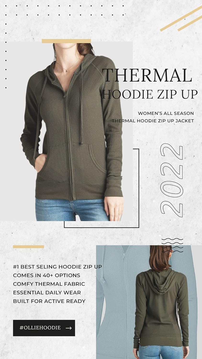 OLLIE ARNES Women's Thermal Long Hoodie Zip Up Jacket Sweater Tops Small Thermal_mauve