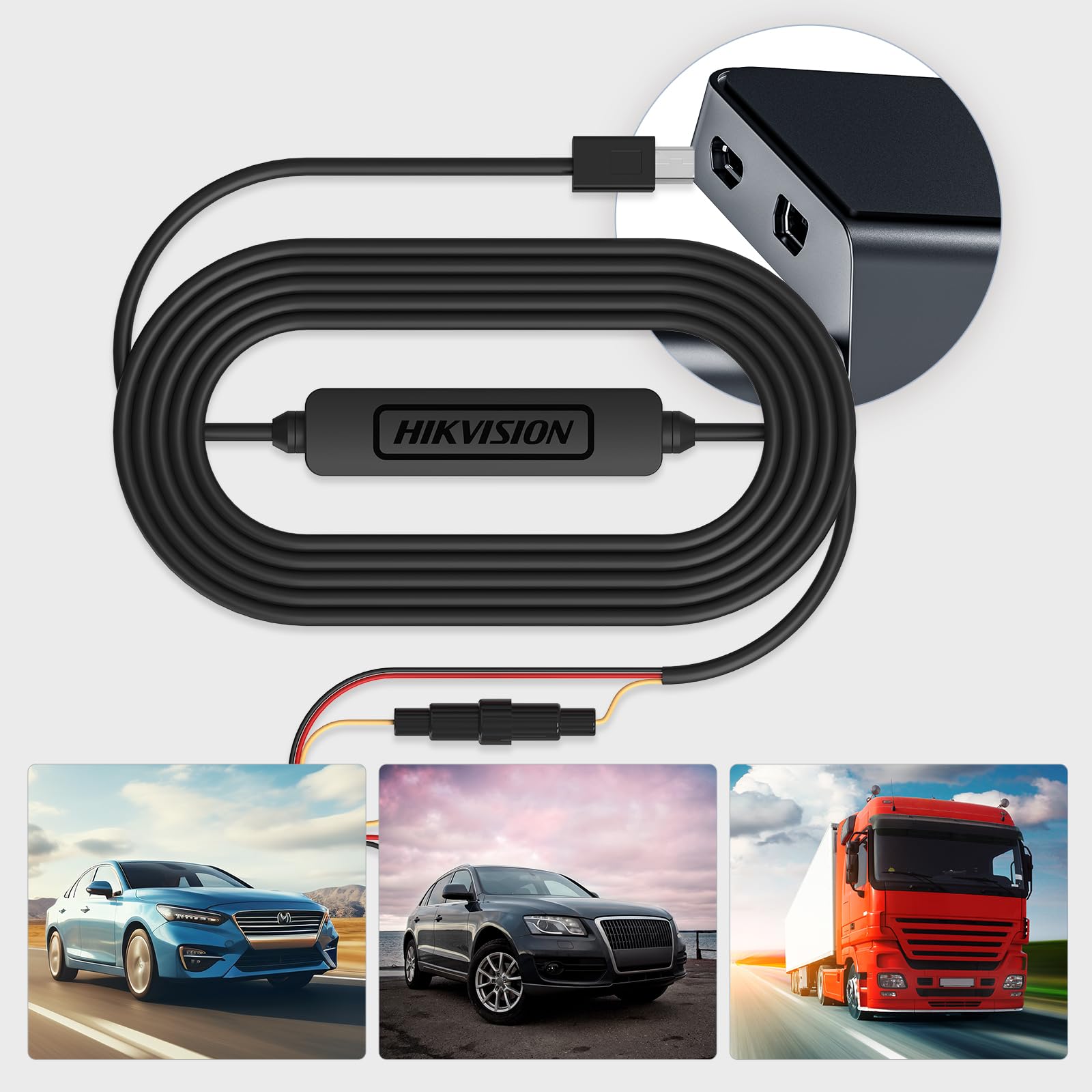 Hikvision C6PRO Buckline, Micro Hardwire-Kit, 12.5ft/3.8 Meter Auto-Ladekabel-Kabel, Parküberwachung mit Unterspannungsschutz, für Dashcam 24Std. Parkmodus