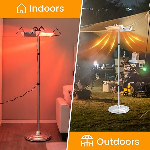 Miniatura 2 de COSTWAY Calentador eléctrico para patio al aire libre, calentador infrarrojo de pie de 1500 W con calefacción de doble cara, protección contra