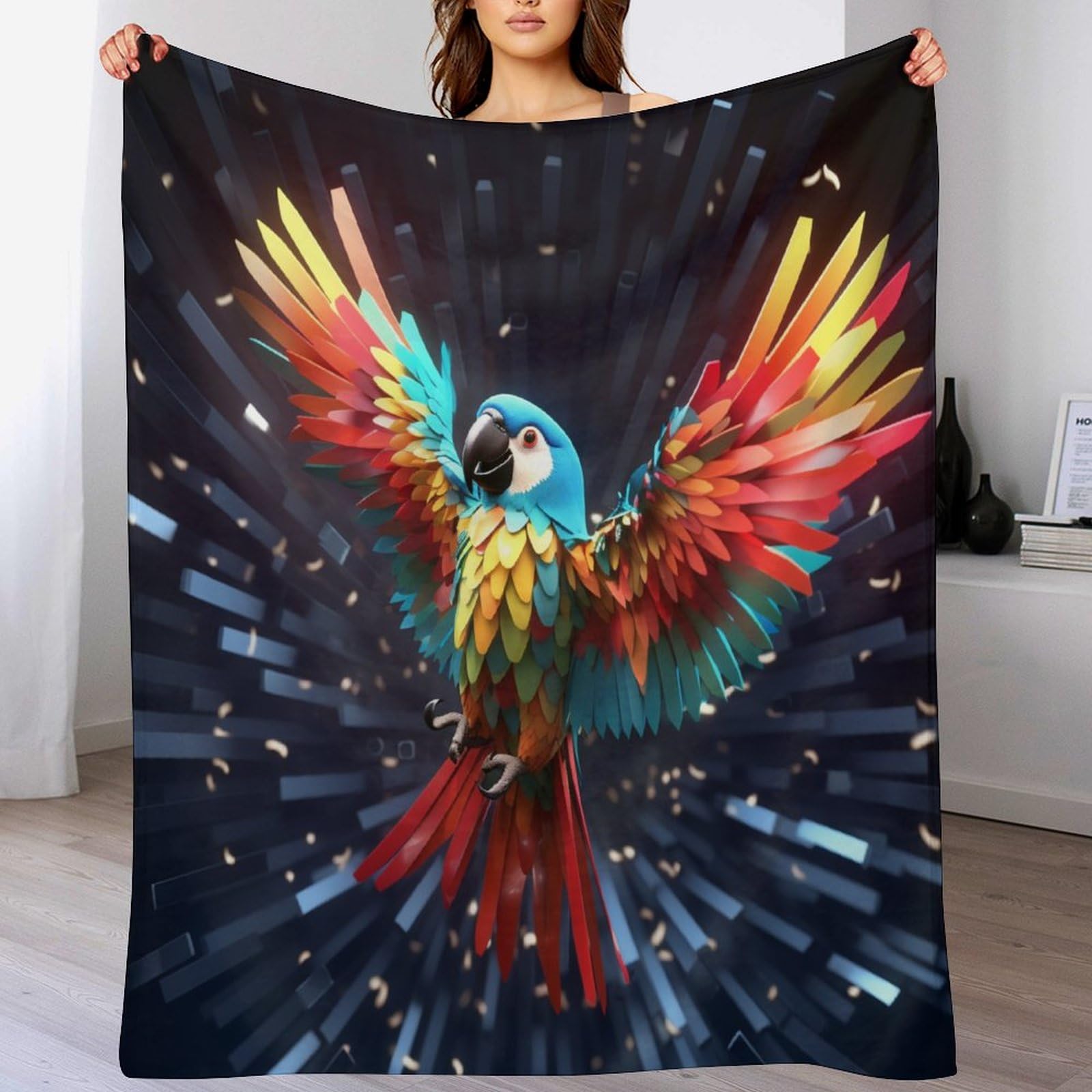 Couverture flannel perroquet mignon douce et chaude pour lit et canapé 180x200cm
