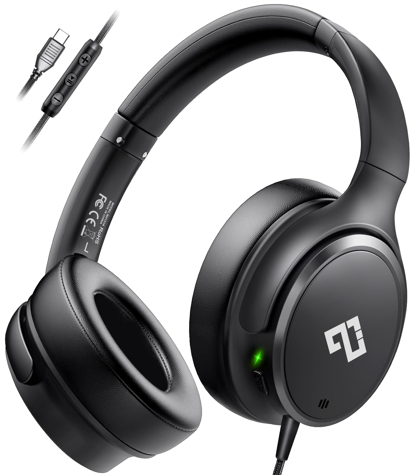 INFURTURE Cuffie over-ear cablate USB C/Type-C, cuffie con cancellazione del rumore con microfono, 28 dB ANC, leggere 195 g, cuffie cablate per pendolarismo/viaggi/ufficio/laptop/computer/tablet, idea