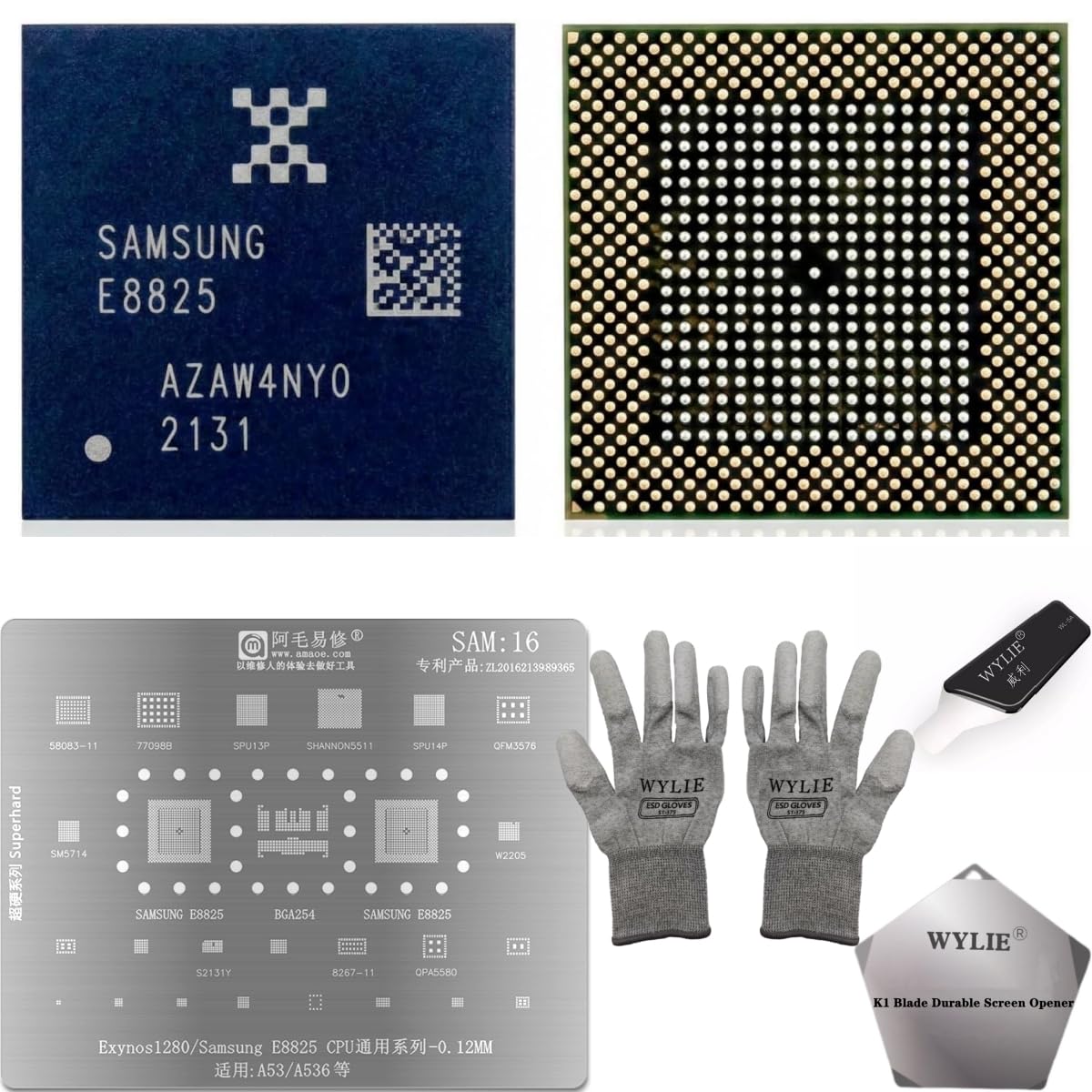 E8825 Chip Suitable for Samsung A53 A5360 CPU Exynos1280 E8825 Motherboard CPU Integrated Circuit Chip IC Phone Tablet Repair Amaoe SAM 16 for Samsung S25/25+ Reballing Stencil WYLIE Tools 6 Pack