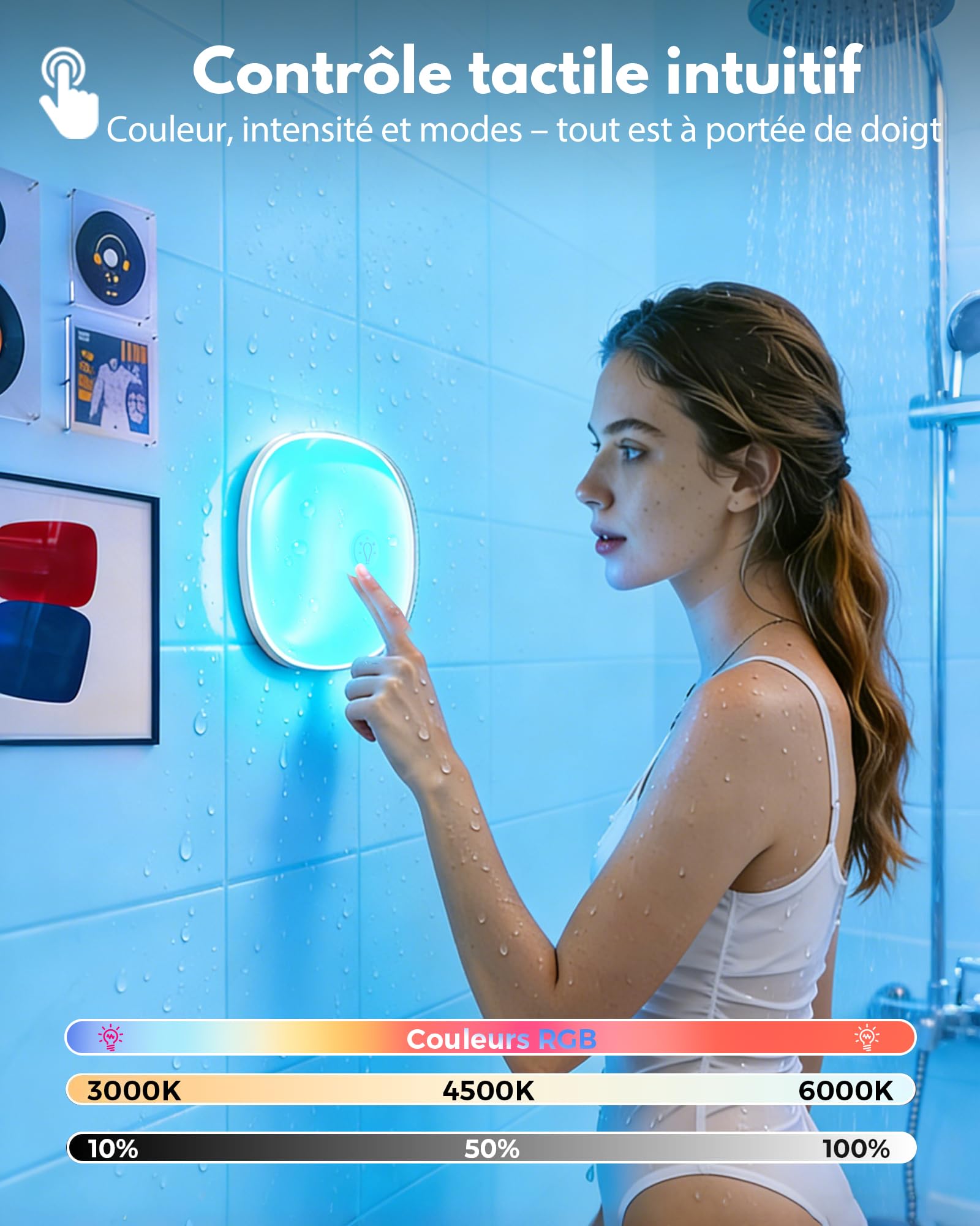 Gotopceed Plafonnier Étanche IP65 Rechargeable pour Douche/Salle Bain - Luminaire d’Ambiance avec 16 Couleurs, Télécommande/Commande, Magnétique Sans Fil sur Plafond/Mur, pour Baignoire, Badezimmer