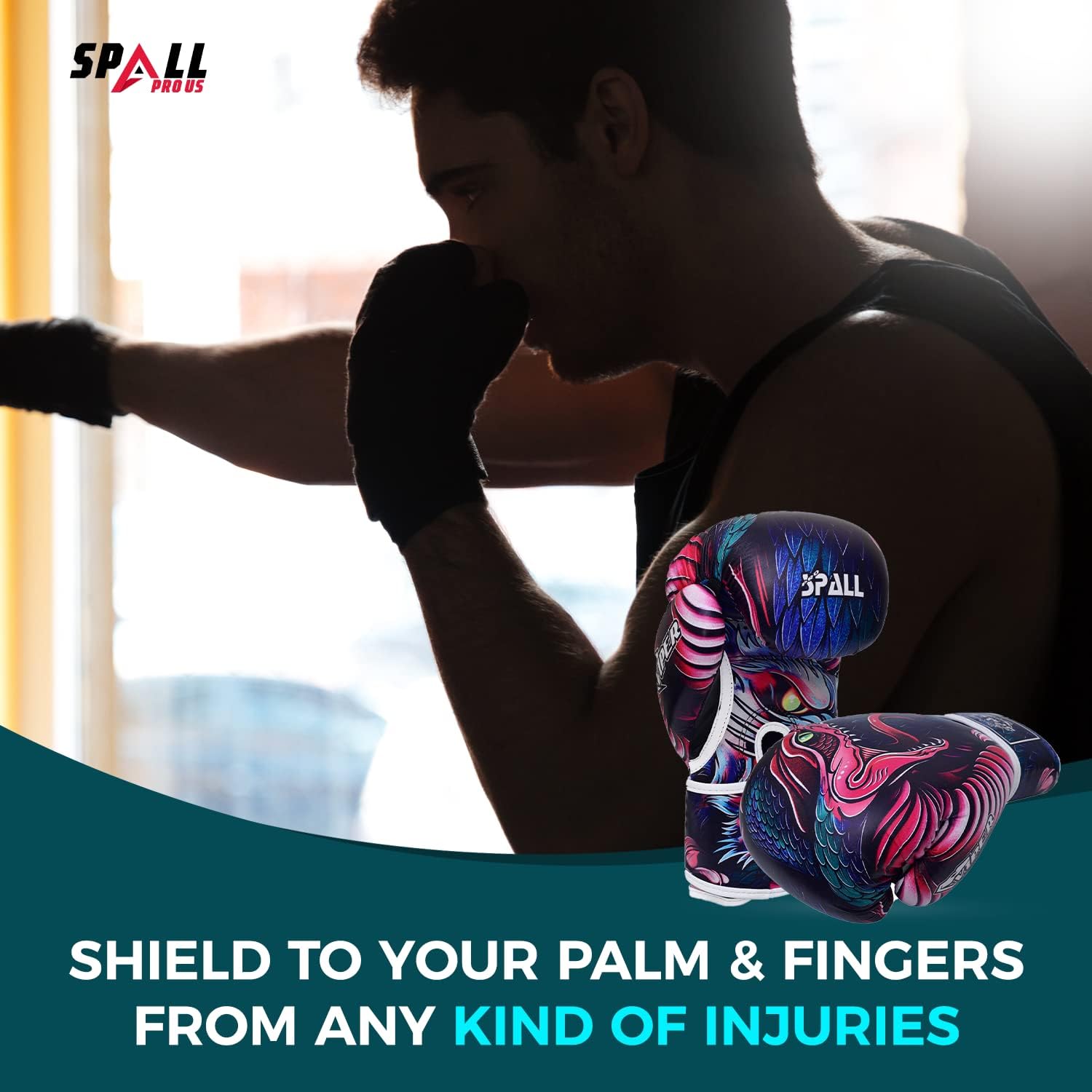 Spall Pro US MMA, Kickboxing, Muay Thai Boxing Leather Gloves for Men & Women Viper Multi - 10 OZ