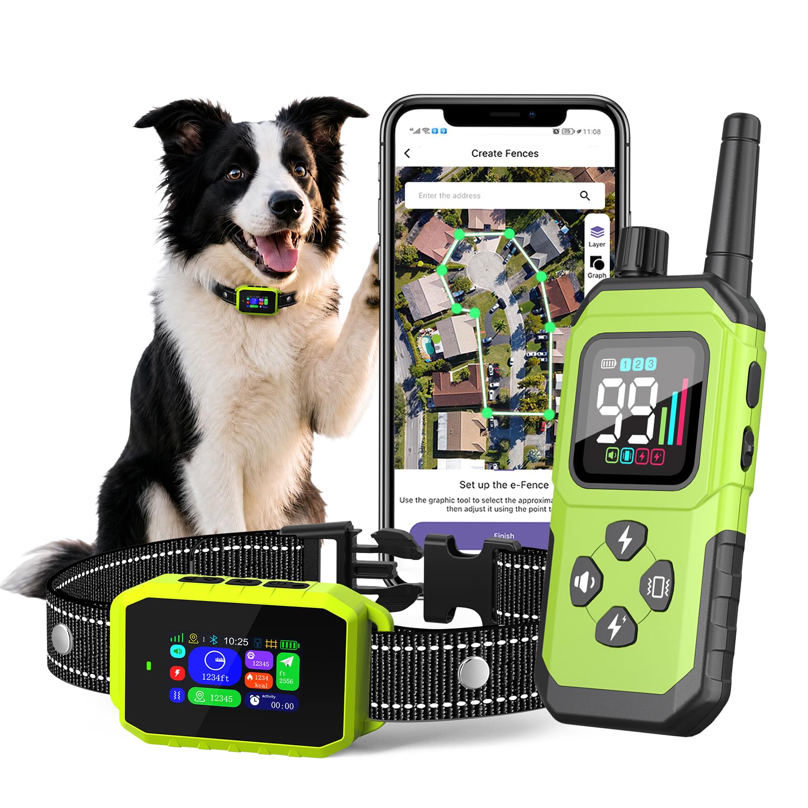 GPS Wireless Dog Fence, 2-1 Smart GPS Wireless Dog Fence&amp; Training Collar