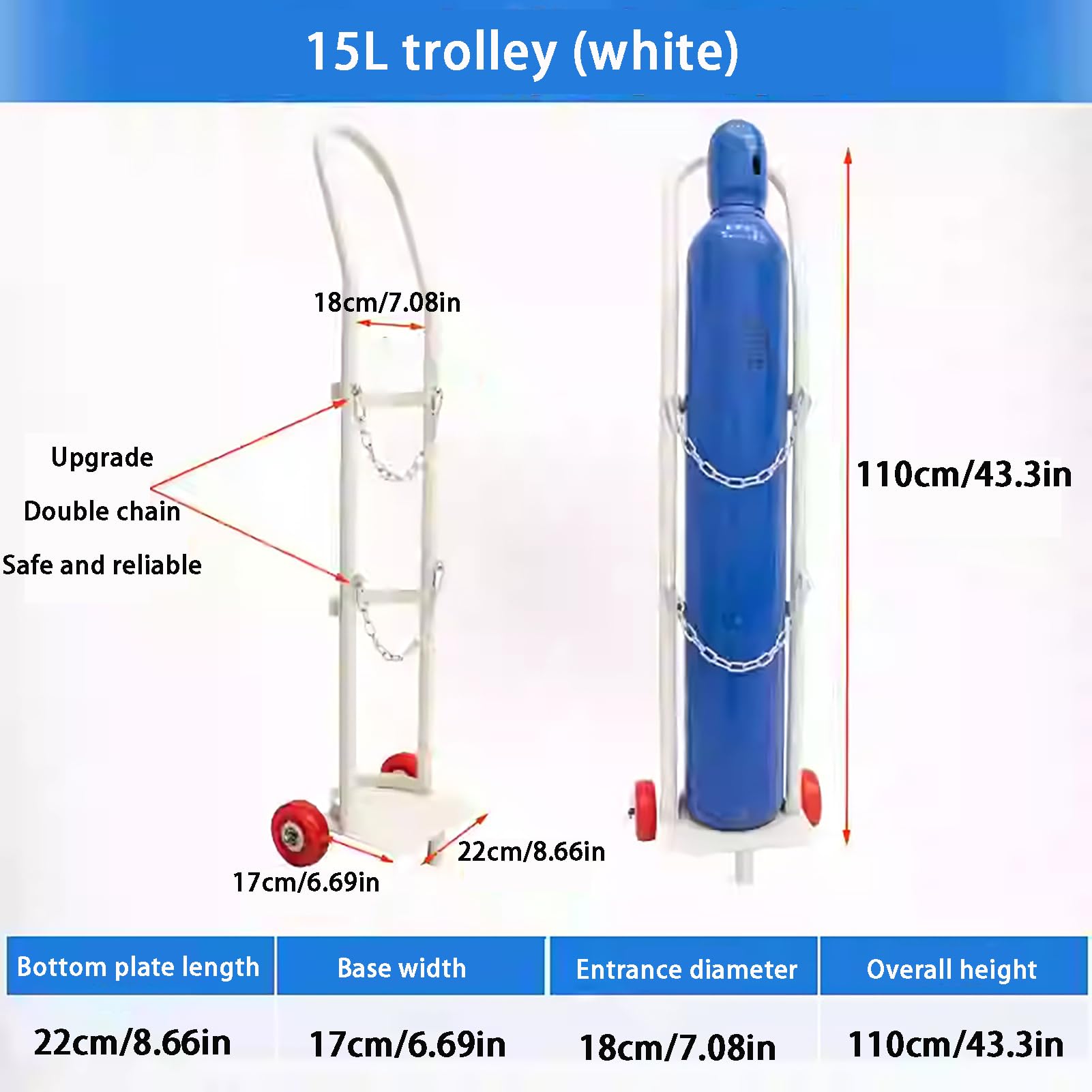 Carrello per bombola a gas in acciaio inox con ruote e catena di sicurezza, carrello leggero per un facile trasporto e un deposito sicuro del serbatoio del gas di saldatura