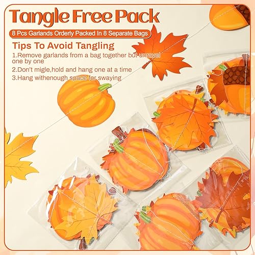 Miniatura 3 de Xinnun 8 piezas de decoraciones colgantes de otoño, decoración colgante para techo de Acción de Gracias, hojas de arce de otoño, calabaza, bellota,