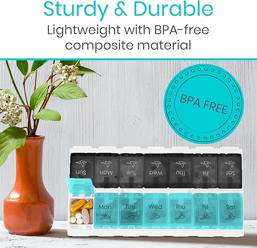 Miniatura 5 de Vive Organizador semanal de píldoras, 2 veces al día, contenedor de caja, dispensador de viaje de 7 días, soporte semanal y diario grande, estuche