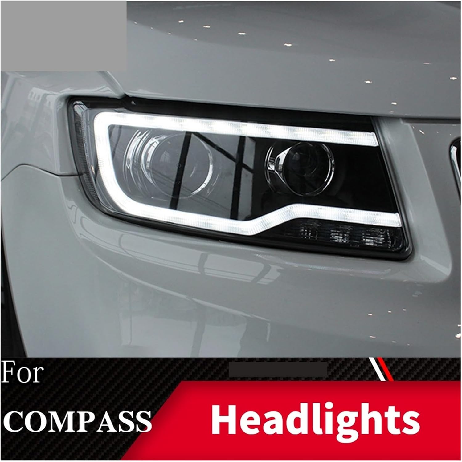 Car Styling Head Lamp Case Compatible for Compass 2011-2016 Grand Cherokee LED Headlight DRL Lens Double Beam Bi-Xenon Automobiles Parts Accessories Upgrade (Color : A)