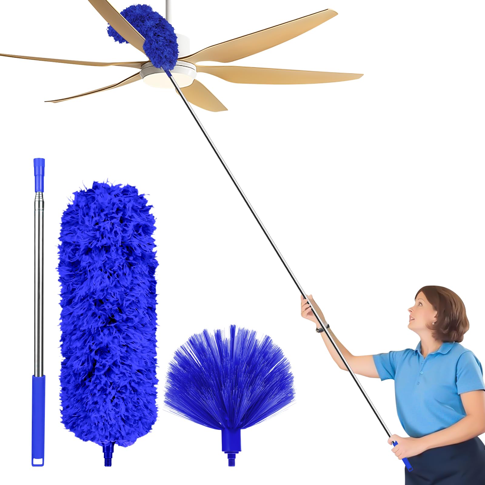 Fogray Staubwedel Teleskop Waschbar Duster Lang Ausziehbar Bis 237cm, Staubwischer mit Teleskopstange, Staubmagnet Verbiegbare Staubfänger Spinnenwebenentferner für hohe Decken Deckenventilator Grau