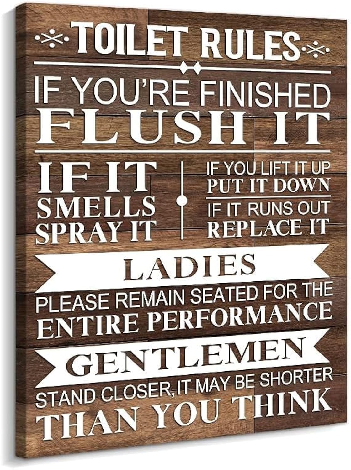 BPA® Bathroom Canvas Wall Art Funny Toilet Rules Prints Signs Framed Wood Background Bath Room HD Picture Artwork Home Decor (Toilet-01, 12 X 15 inch)