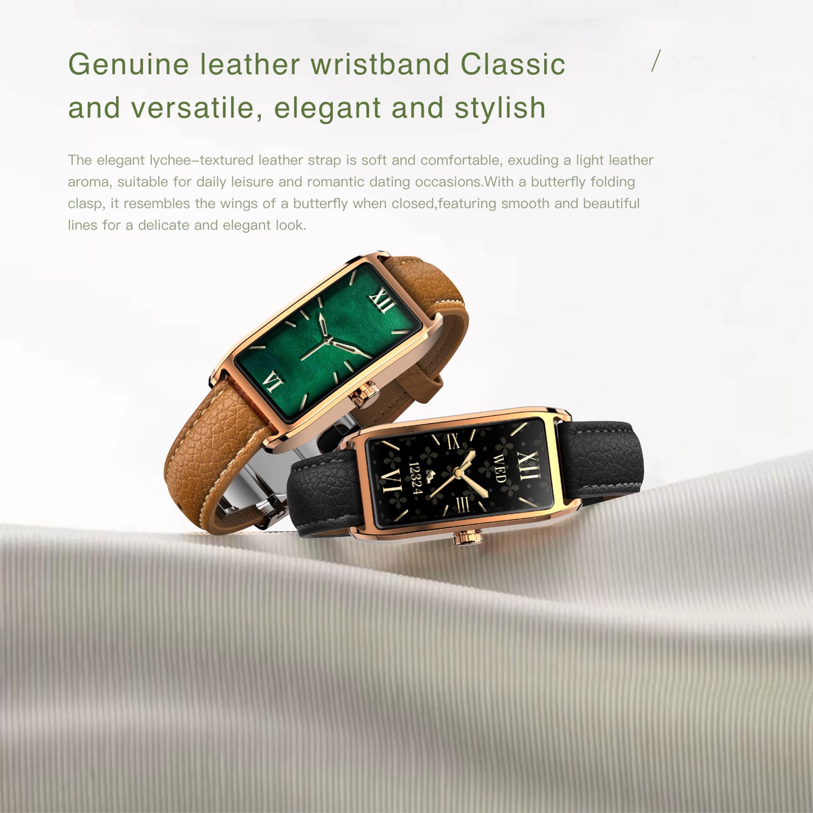 Fitness Tracker Mujer Elegante Smartwatch con Monitor de Sueño Frecuencia Cardíaca Podómetro Contador de Calorías Ciclo Menstrual Relojes de Lujo para Mujeres Cuero Rosa Smartband