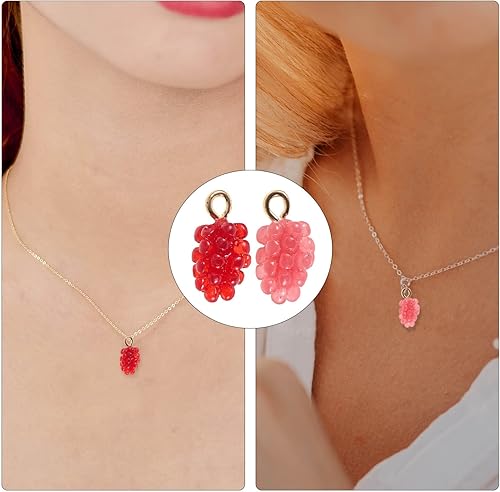 Miniatura 9 de Tofficu 12 dijes de fruta de uva, colgantes diminutos de resina para collares, pulseras, joyería, manualidades, color rojo y rosa