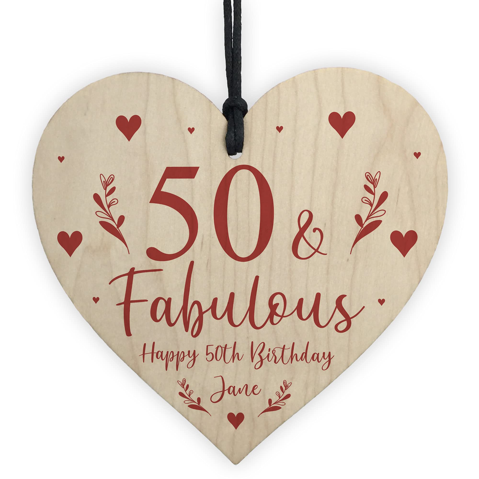 Red Ocean 50Th Birthday Gift For Mum Sister Auntie Personalised 50 And Fabulous Wood Heart