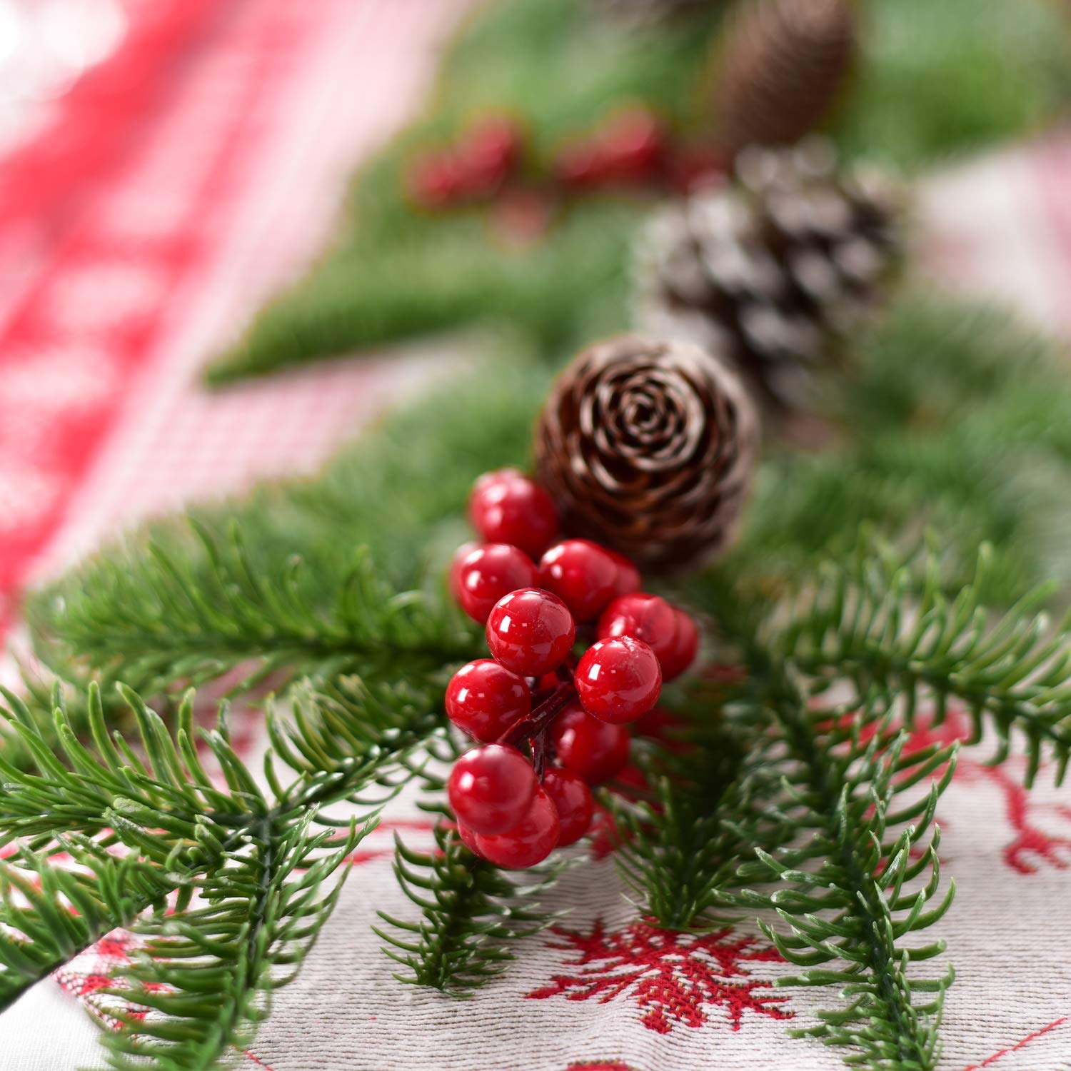 Guirlande De Noël Baies Rouges Et Pommes De Pin - Longueur 175/200cm, Décor Intérieur/extérieur, Réaliste Et Durable - 6