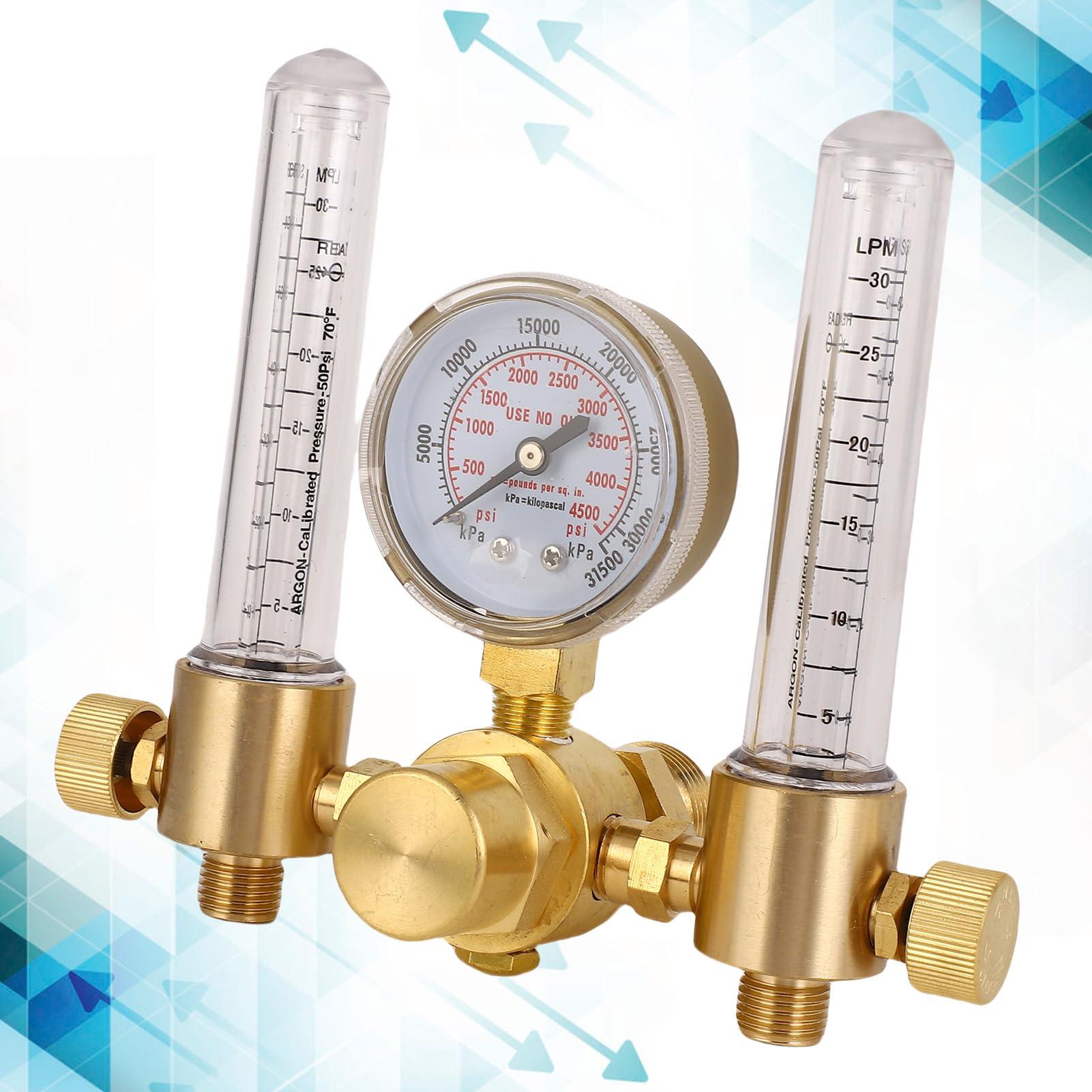 AMONIDA Regulador de Flujo de Argón de Doble Salida para Soldadura TIG MIG 0-60CFH 0-4500PSI CGA580 Entrada 5/8in X 18 RH Salida, Regulador de Gas de Caudalímetro de Argón para Soldadura TIG MIG