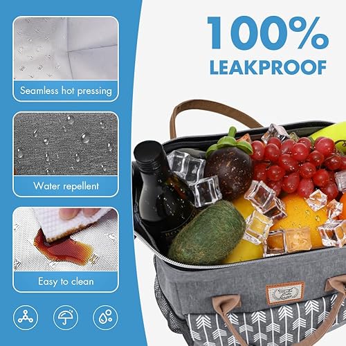 Miniatura 2 de Lekesky Bolsa de almuerzo para mujeres Lonchera térmica aislada a prueba de fugas para trabajo de adultos, Gris