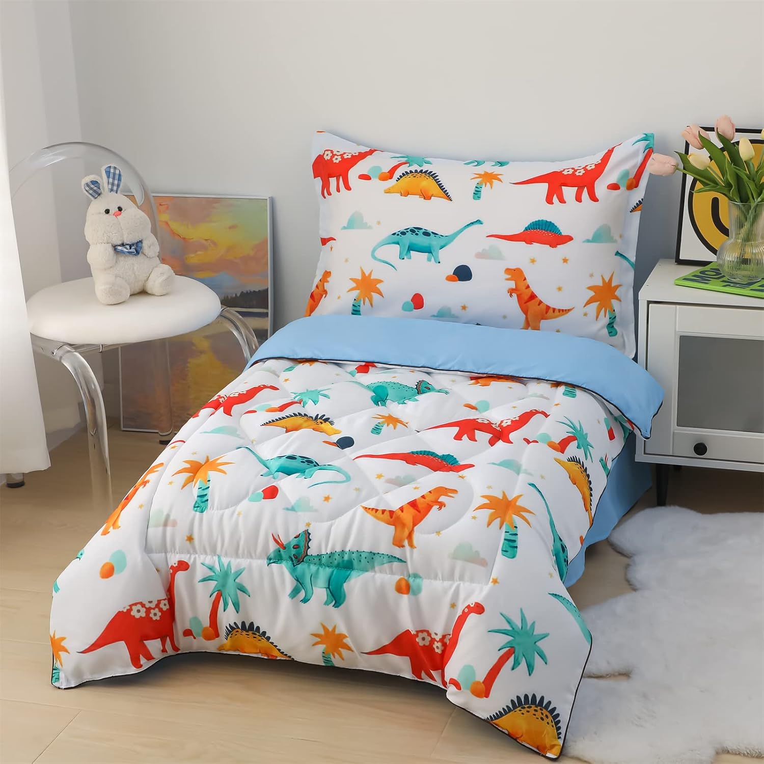VINILITE 4 Piece Toddler Bedding Set Dinosaur Standard Size