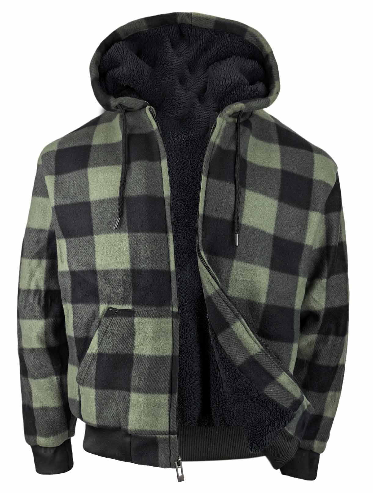 Heavyweight Hoodies for Men Zip Up Sweatshirts Plaid Flannel Sherpa Fleece Lined Winter Jacket Warm Coat