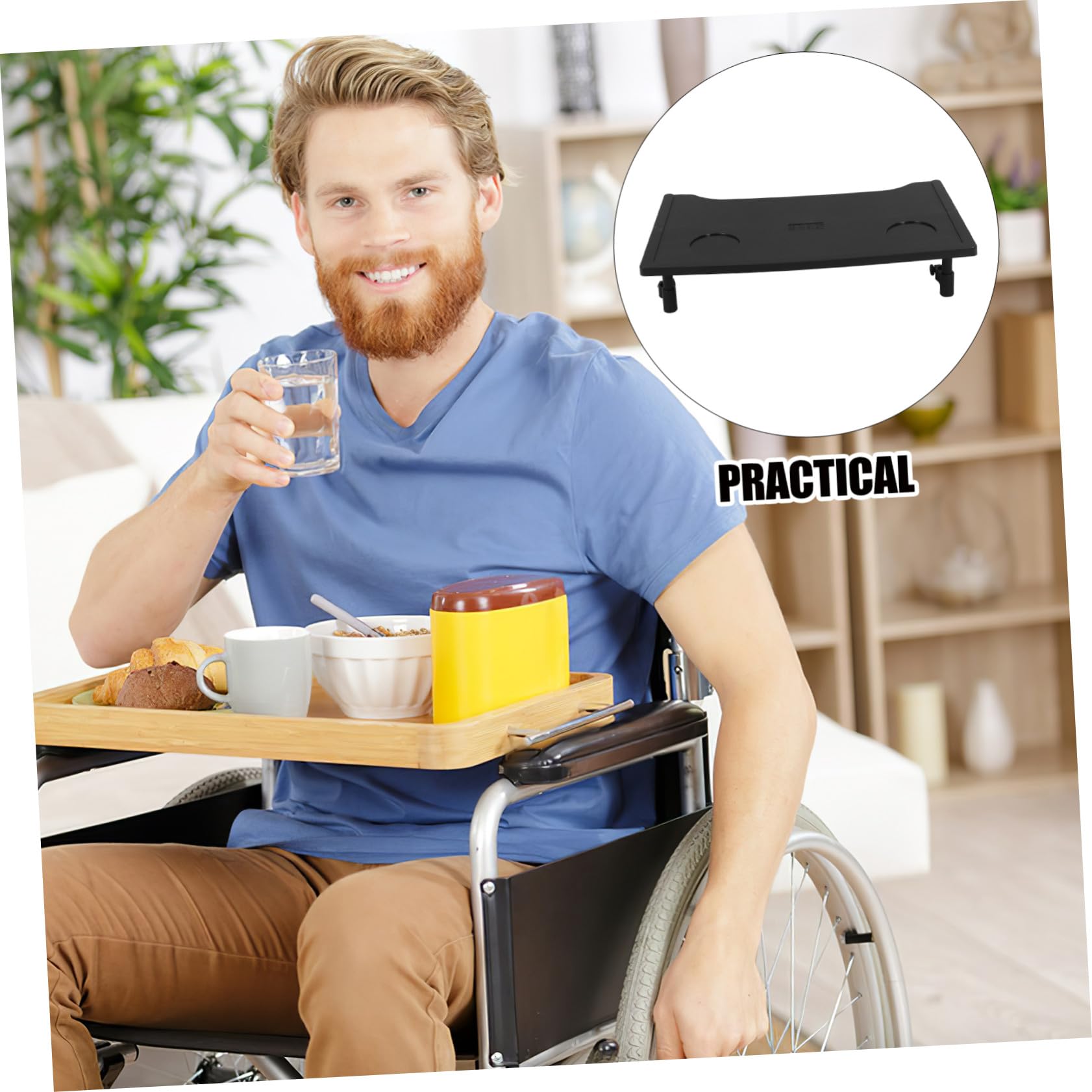 VALICLUD Mesa Portátil Negra para Silla de Ruedas y Scooter de Movilidad con Bandeja Extraíble de Abs, Gran Capacidad de Almacenamiento y Diseño Ligero para Uso en Interiores y Comedor