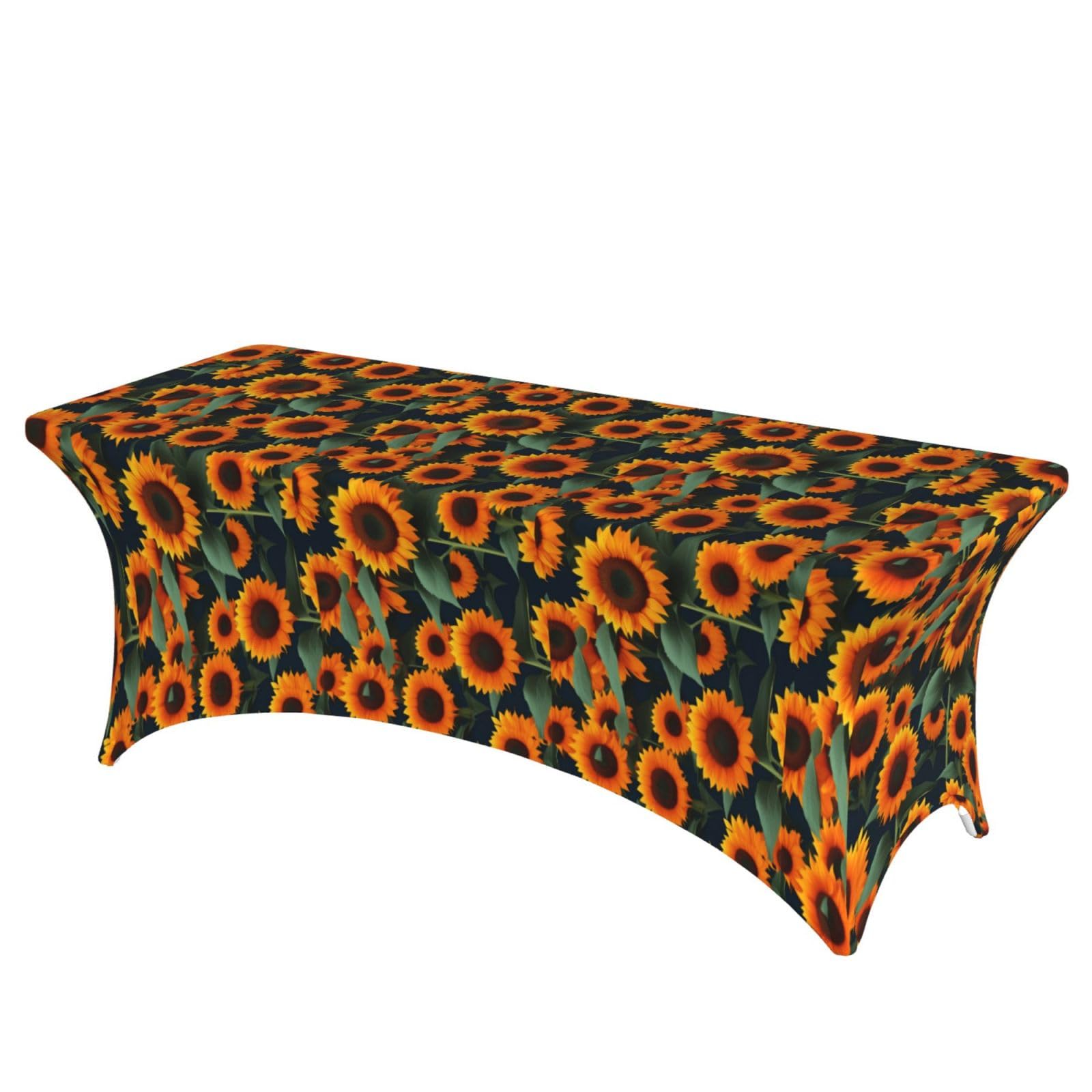 AYYQWE Orange Sunflower Print Elastic Rectangular Tablecloth For Banquet Outdoor Picnics Office Table Cover