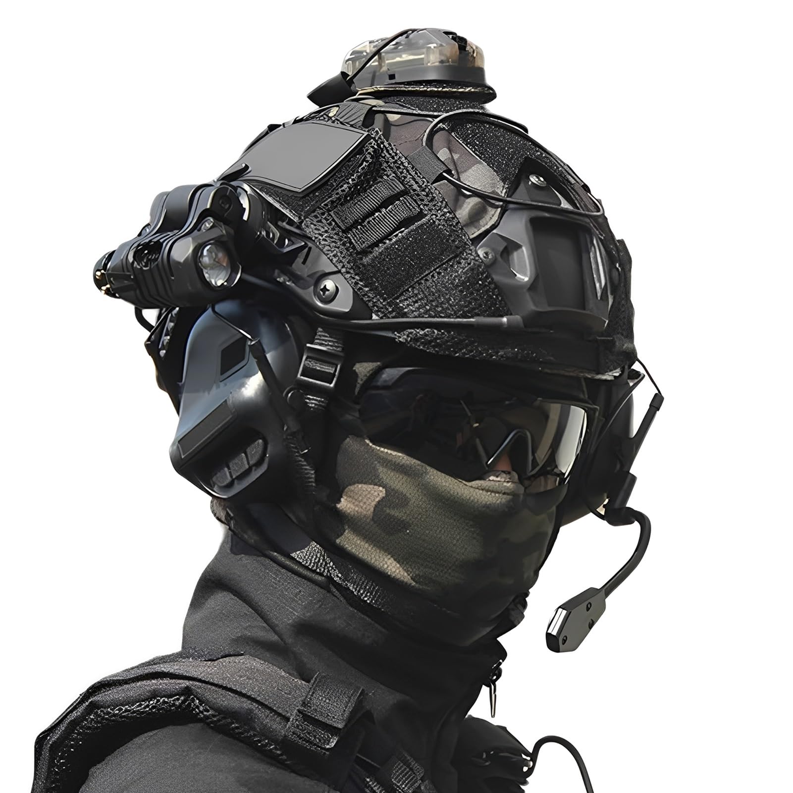 Ensemble Casque Airsoft Fast Tactical avec Casque Tactique, Lunettes Protection Antibuée, Lampe Signalisation Lampe Torche Housse Casque Amovible pour Chasse, Paintball Et Cosplay
