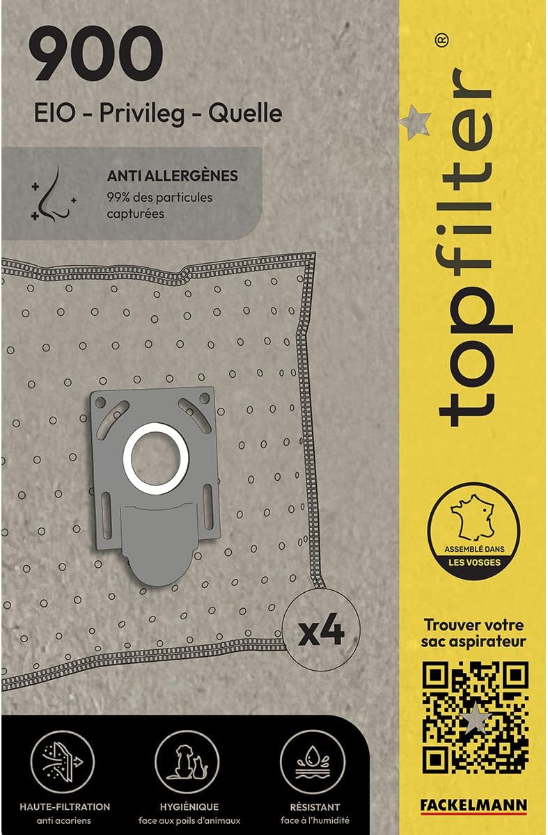 TopFilter Vacuum Cleaner Bags for Chromex 900, 4 Fleece Vacuum Cleaner Bags EIO, Tin, 4 Dust Bags (30 x 26 x 0.1 cm