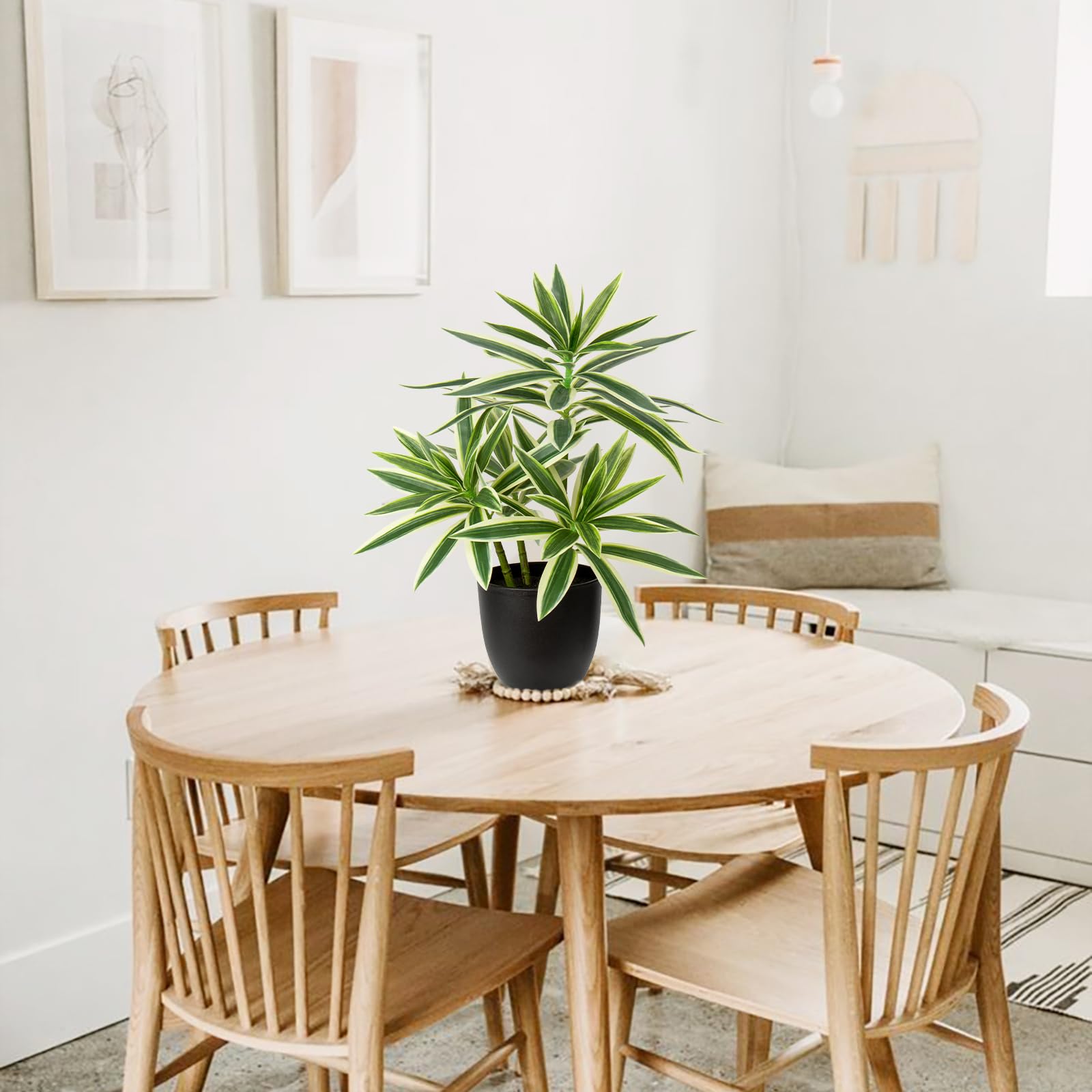 Oairse 41cm Fake Plants in Black Pots Artificial Dracaena Plant Decorative Fake Potted Plants Realistic Faux Indoor Plant For Home Bathroom Living Room Kitchen Shelf Table Decoration - Image 4