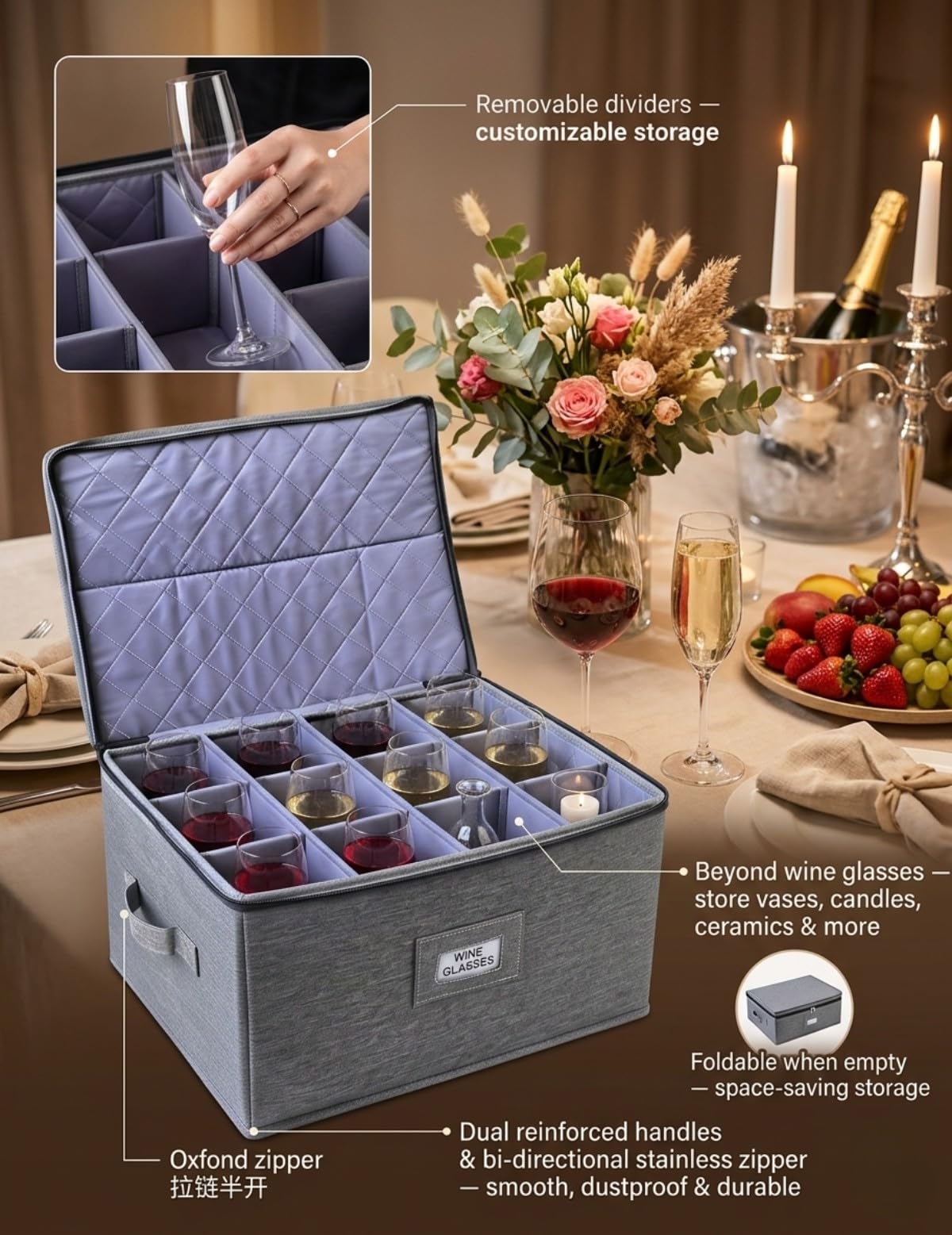 Umzugskarton Gläser Aufbewahrung Box für Besteck&Sektglas Pappe | Melivarone Gläserkarton: Stapelbare Aufbewahrungsbox für 12 Gläser. Sicherer Transport & Umzugskarton für Besteck & Geschirr.