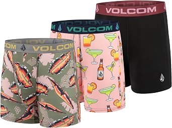 Volcom Mens Boxer Briefs 3 Pack Poly Spandex Performance FLY-LESS Support Boxer Briefs Underwear