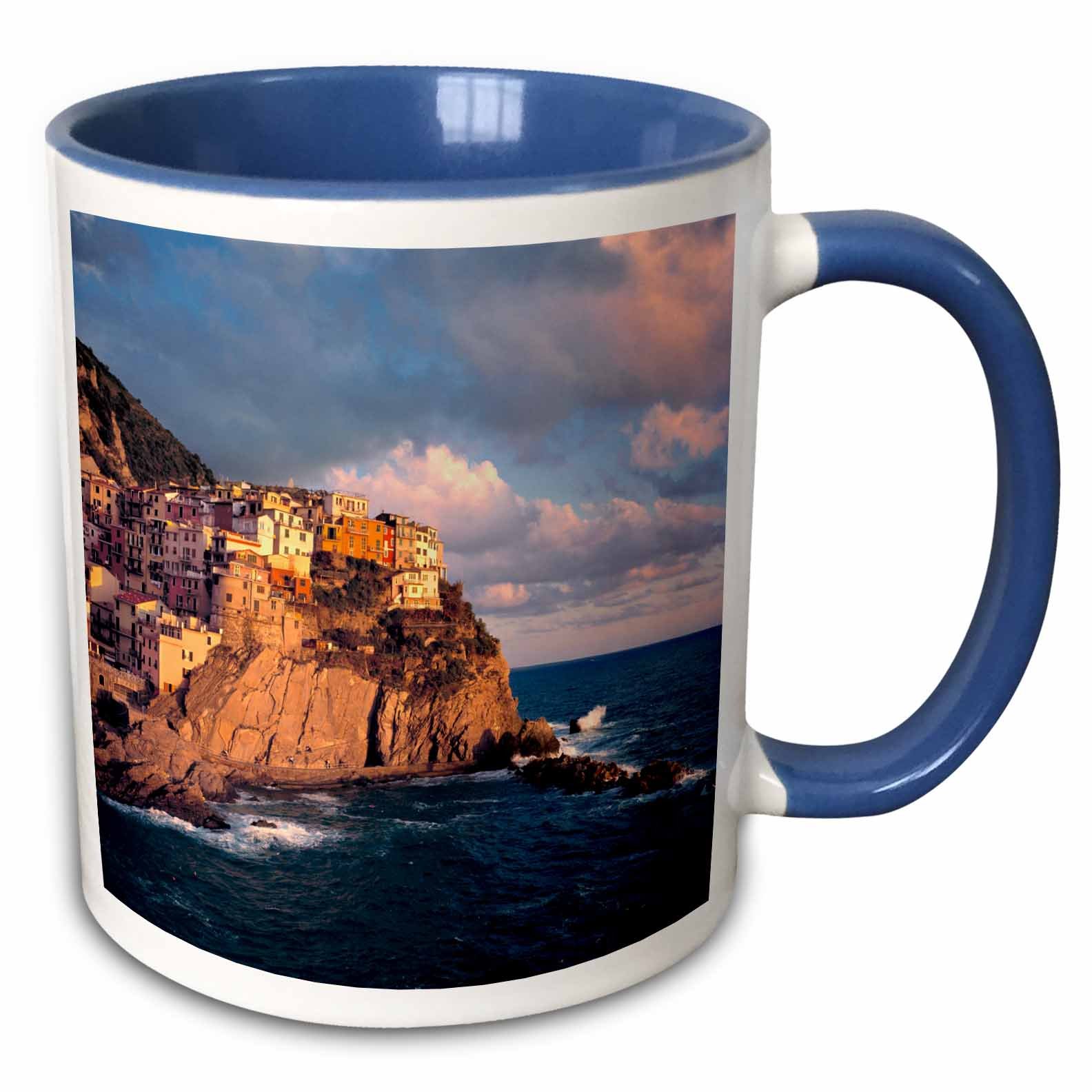 3dRose mug_82183_6 "Italy, Manarola, Cliff houses, Cinque Terra - EU16 RER0083 - Ric Ergenbright" Two Tone Blue Mug, 11 oz, Multicolor