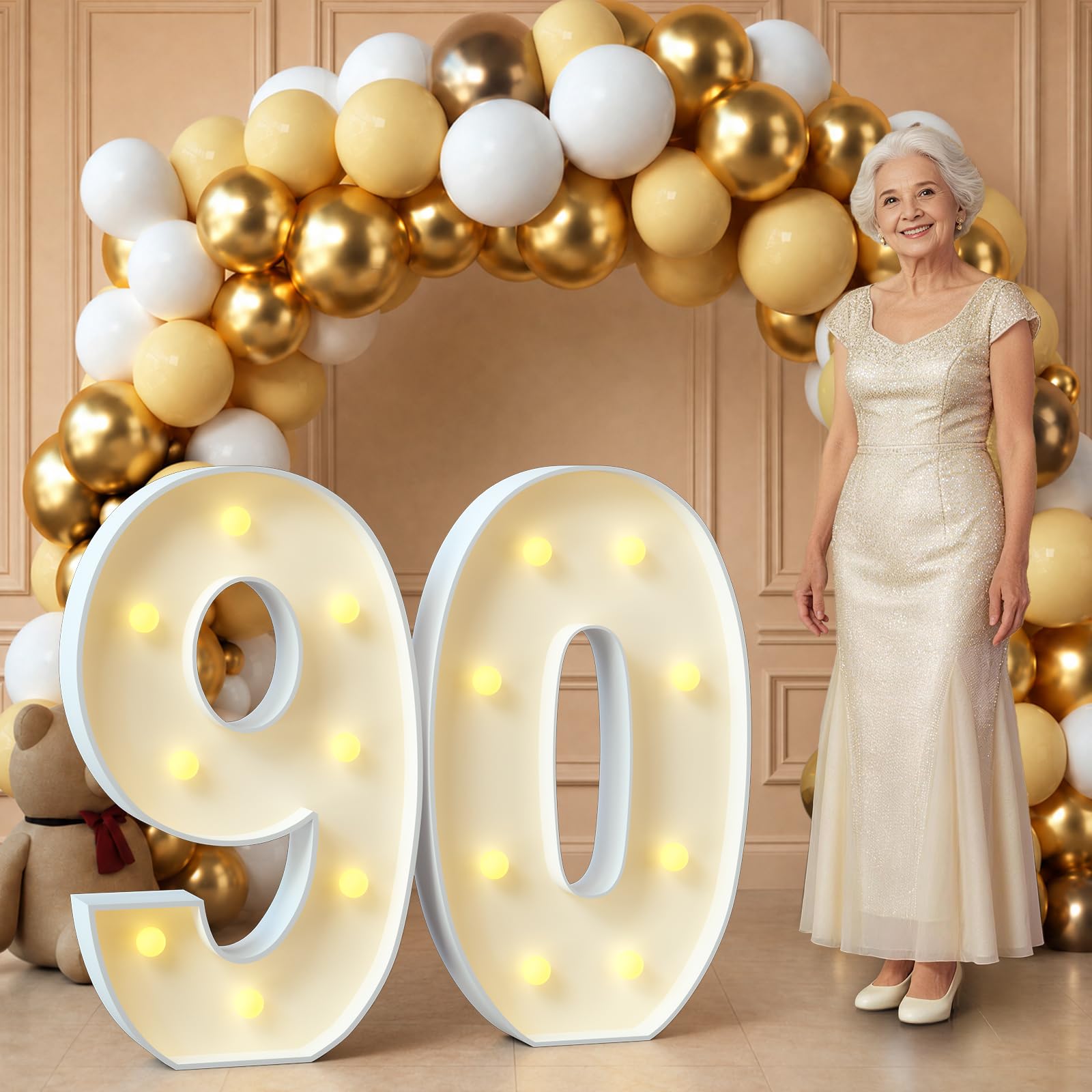 imprsv 90 números de marquesina, 90 números iluminados de 3 pies para decoraciones de cumpleaños 90, letrero grande iluminado para decoraciones de fiesta de aniversario (necesita montar)