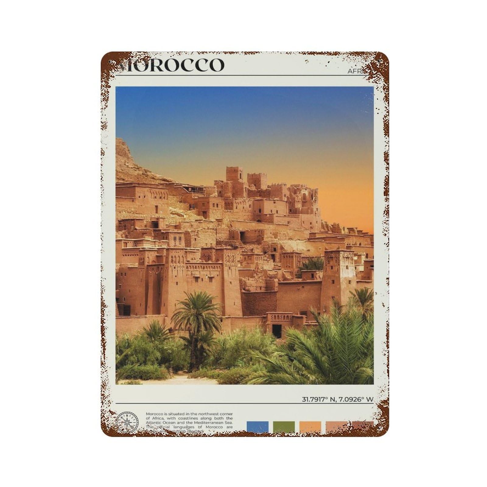xiaoxiaoshen Real Photo Morocco Decor Africa Wall Decor Art Metal Tin Poster Modern Home Decor Art Home Bar Shop Decorations Vintage Sign 40x30cm