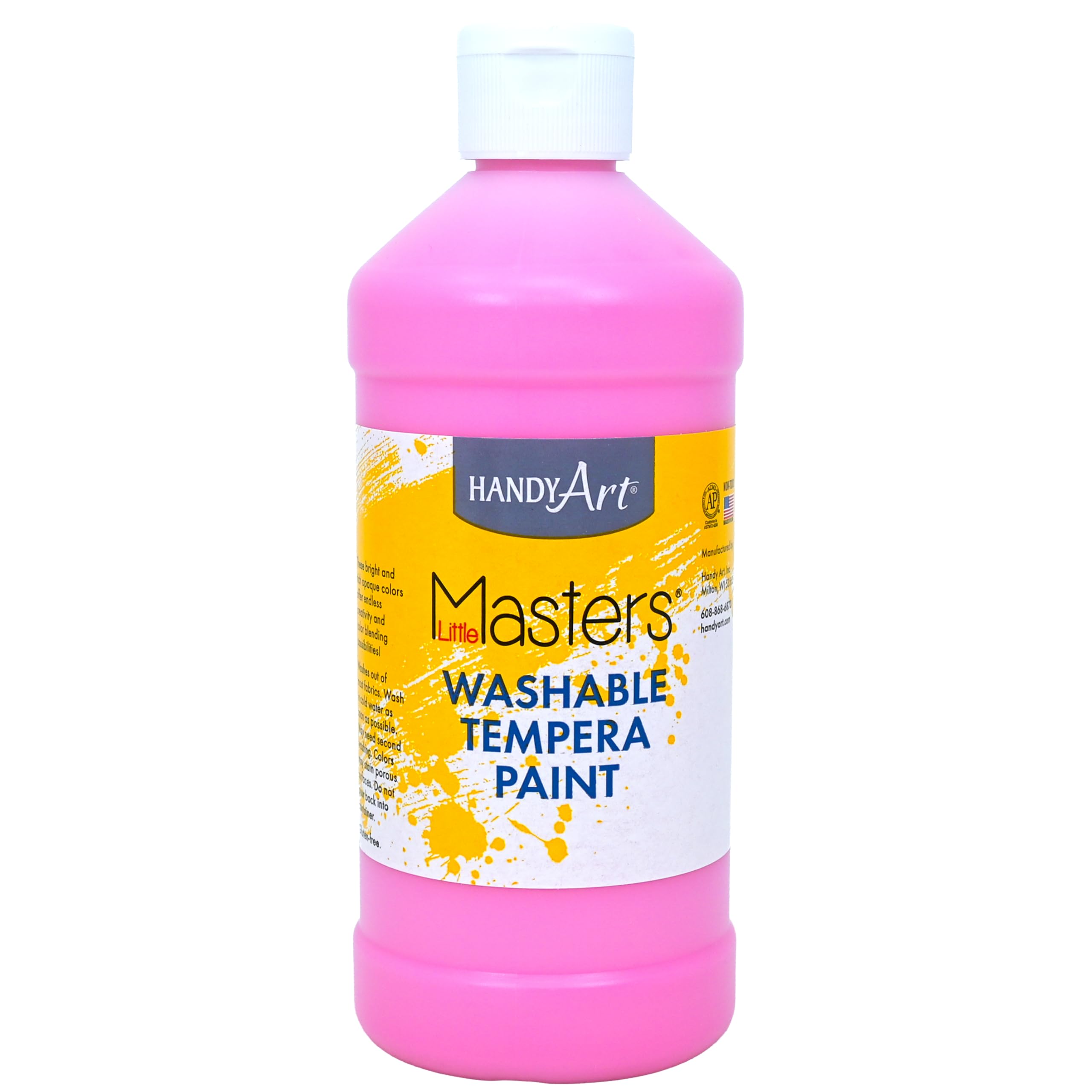 Handy Art Little Masters Washable Tempera Paint, Pink, 16 oz Bottle, Bright & Mixable, High Opacity, Washable Colors for Classroom, Students, Kids, Young Artists, Safe & Non-Toxic, Made in USA