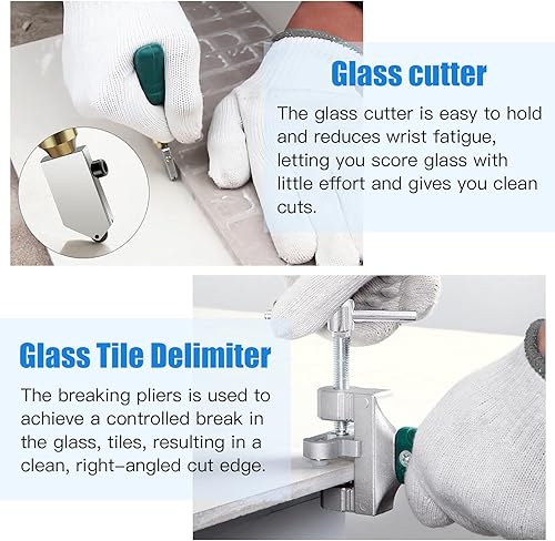 Miniatura 3 de Glarks Juego de herramientas de corte de vidrio 2 en 1, alicates para romper vidrio y cortador de vidrio con guantes anticorte para cerámica, vidrio