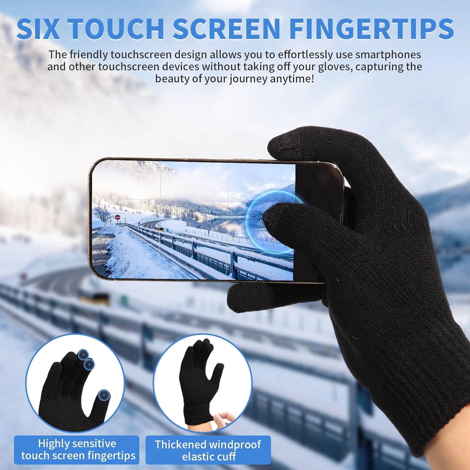 Winter Beanie Scarf Gloves Set for Men Women - Thermal Wool Lining Knit Beanies & Touchscreen Gloves (One Size) - Image 4