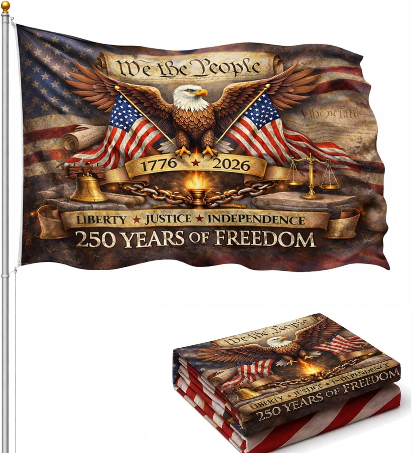 America 250th Anniversary Flag 3x5 Ft – 1776-2026 Patriotic USA Flag, Betsy Ross 13 Star Vintage American Flag, Double Sided 3-Ply Outdoor Flag with Brass Grommets, Fade Resistant (250 Years Of Freedom)