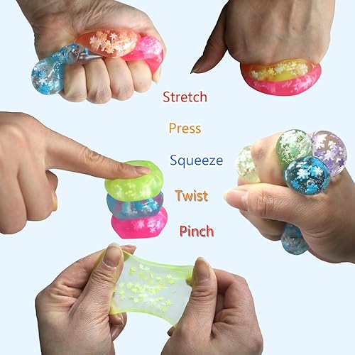 Miniatura 4 de Paquete de 6 cubos de estrés con copos de nieve en el interior para adultos, sensorial, siempre vuelve a su forma cuadrada, cubo elástico para