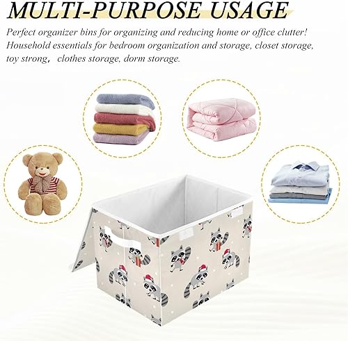 Miniatura 6 de Lindas cajas de almacenamiento de mapache de Navidad con tapas plegables para organización de armario, contenedores de almacenamiento de tela para