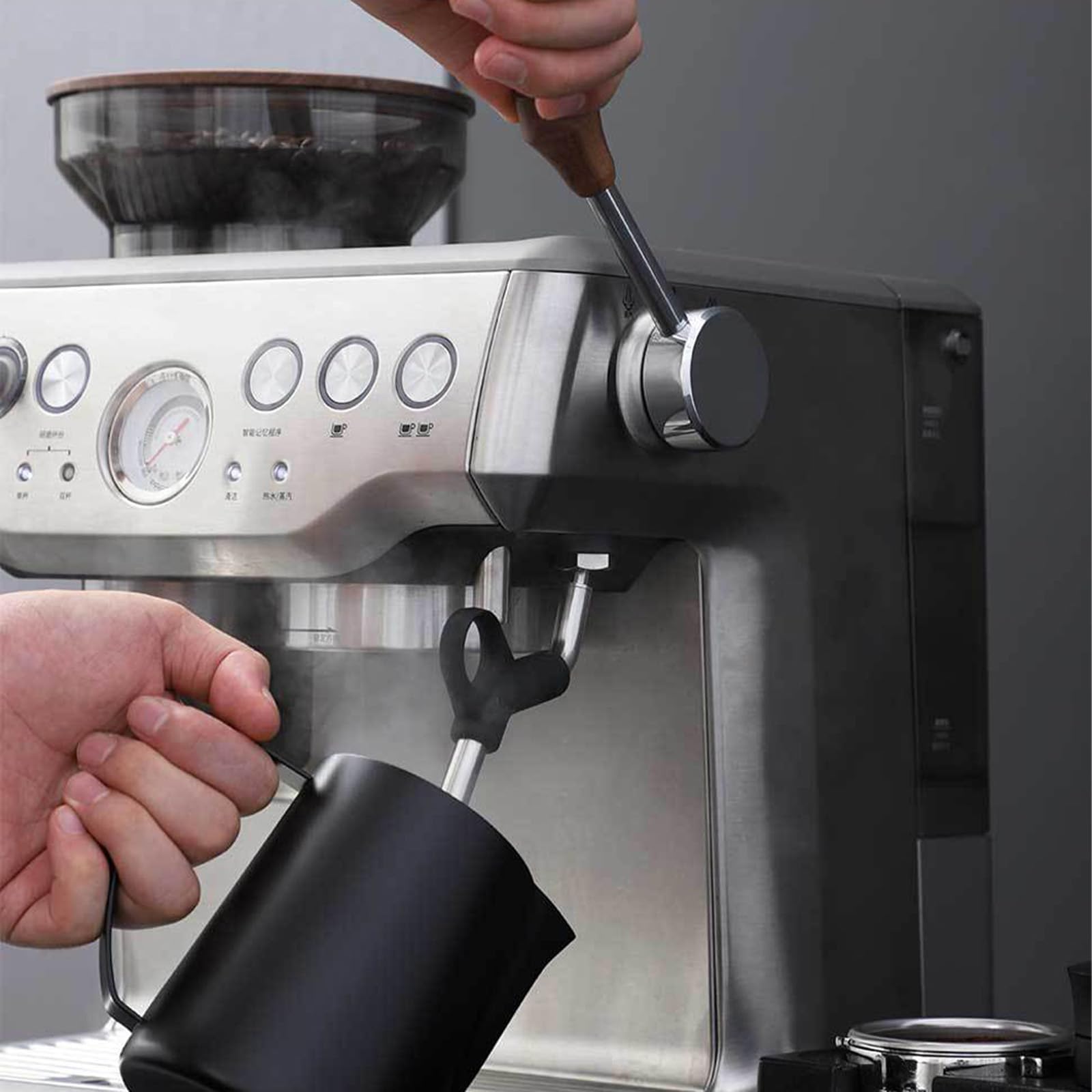 Maschinen Dampfhebel und Walnuss Dosiertrichter Abdeckung für 870 875 876-Modifikations Kaffeezubehör Dauerhafte Kaffeemaschinen Knopfschalter Modifizierte Hebel Walnüsse Bohnenfach Deckel