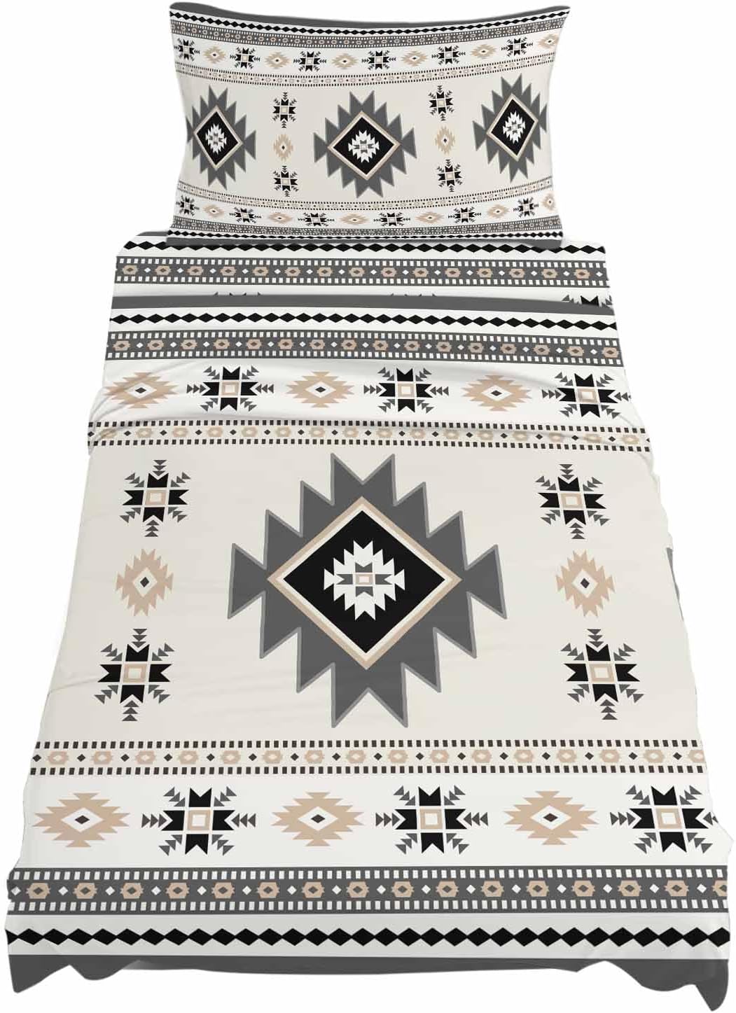 Boho Aztec Twin XL Sheet Set 3 Piece Bedding - Southwest Ethnic Geometric Farmhouse Art Breathable Comfy Cooling Bed Sheets & Pillowcase Sets,Hotel Luxury Flat Sheets Deep Pockets Fitted Sheet