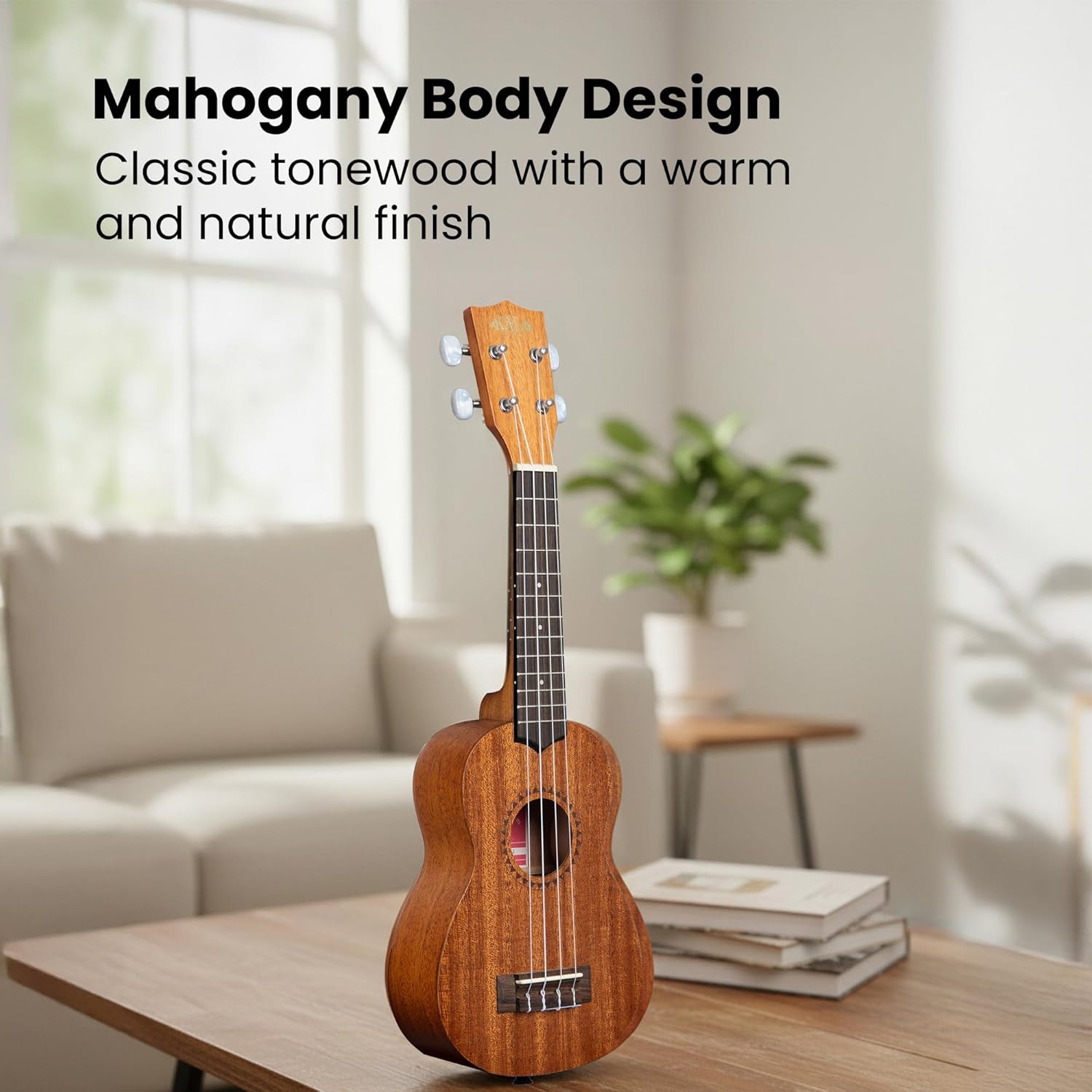 Kala KA-15S Satin Mahogany Soprano Ukulele Bundle with Gig Bag, Tuner, Strap, Strings, Austin Bazaar Instructional DVD, and Polishing Cloth