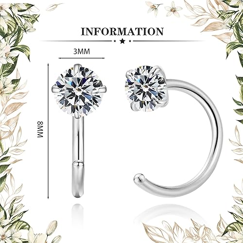 Miniatura 2 de Small Huggie Half Hoop Earrings CZ Tiny Cartilage Hypoallergenic Stud Earrings for Women Teen Girls (white)