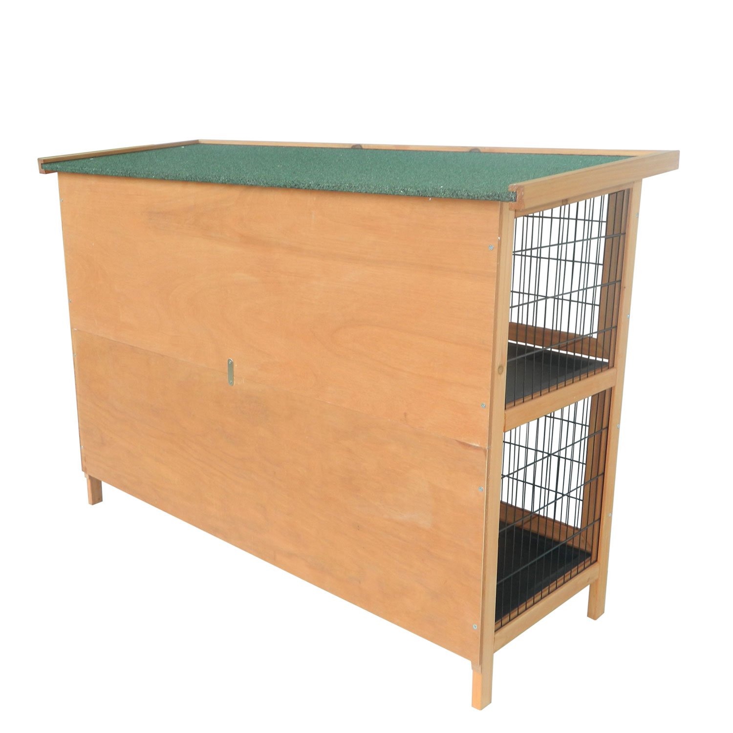 PawHut Conejera Madera de Exterior Jaula para Conejo 2 Niveles Bandeja Extraíble Estructura de Malla Metálica Puertas con Pestillos Resistente al Agua 136.4x50x93 cm