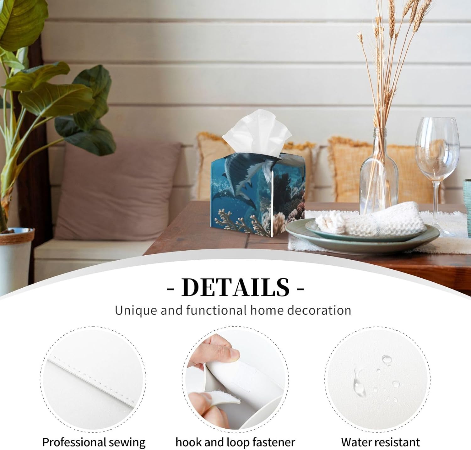 Pu Leather Cube Tissue Box Holders Modern Waterproof Square Tissue Box Cover Tiger Shark Facial Paper Holder for Bathroom Kitchen Nightstand Office Home Decor image 4